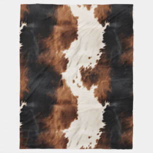 Brown Cream Black Southwest Cowhide Fleece Blanket