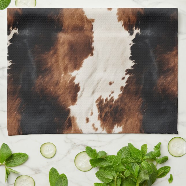 Brown Cream Black Southwest Cowhide Tea Towel (Folded)