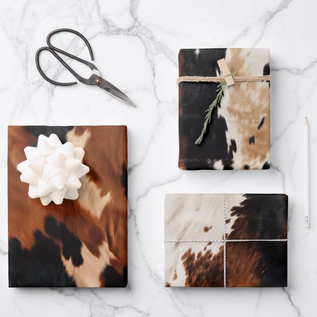 Brown Cream Black Southwest Cowhide Wrapping Paper Sheet (Front)