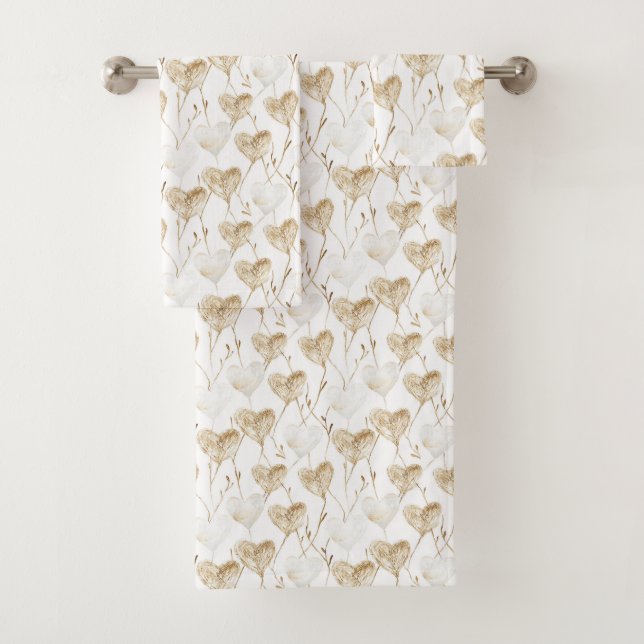 Brown Cream Boho Hearts Bridal Shower Bath Towel Set (Insitu)
