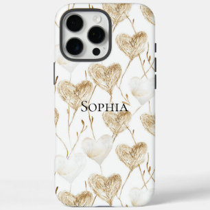 Brown Cream Boho Hearts iPhone 16 Pro Max Case