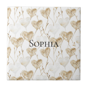 Brown Cream Boho Hearts Ceramic Tile