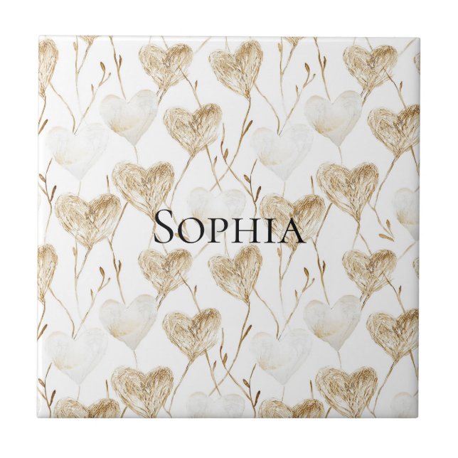 Brown Cream Boho Hearts   Ceramic Tile (Front)