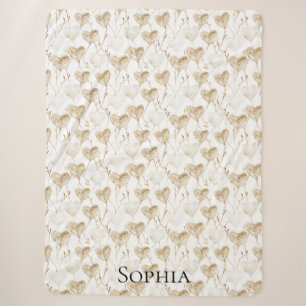 Brown Cream Boho Hearts Sherpa Blanket
