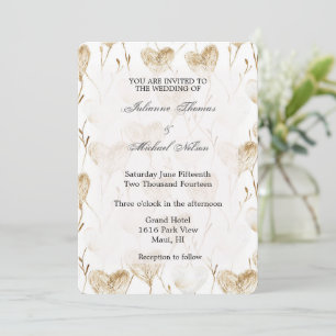 Brown Cream Boho Hearts Wedding Invitation