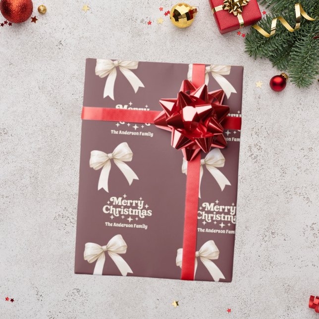 Brown cream bow retro Christmas Wrapping Paper (Creator Uploaded)