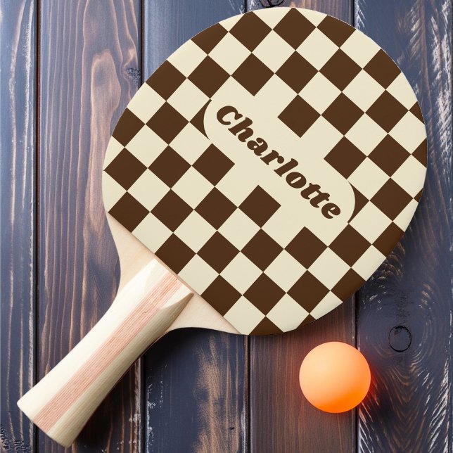Brown & Cream Chequered with Name Ping Pong Paddle (Creator Uploaded)