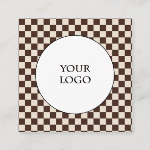 Brown Cream Colors Checks Pattern & Big Logo Square Business Card