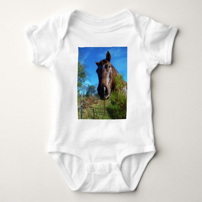 Brown & Cream Coloured Horse blue sky Baby Bodysuit (Front)