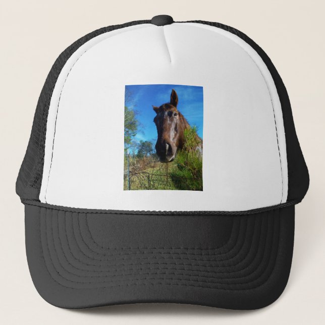 Brown & Cream Coloured Horse blue sky Trucker Hat (Front)