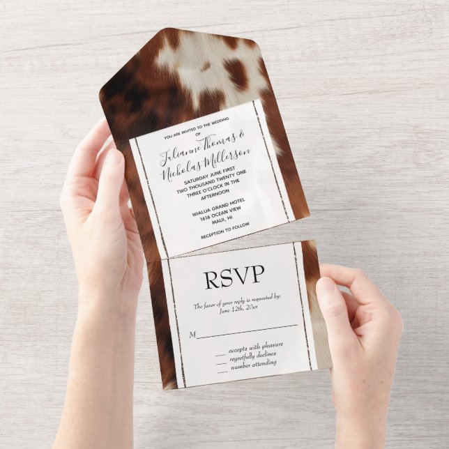 Brown Cream Cowhide All In One Invitation (Tearaway)
