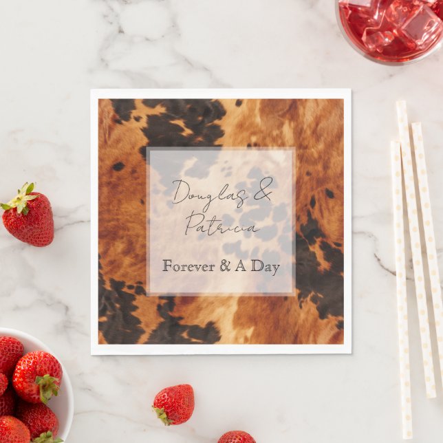 Brown Cream Cowhide Wedding Napkin (Insitu)