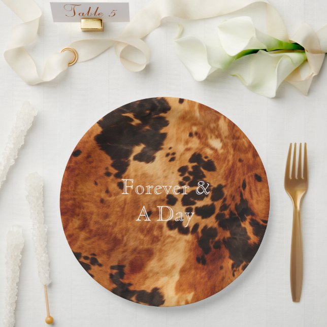 Brown Cream Cowhide Wedding Paper Plate (Wedding)