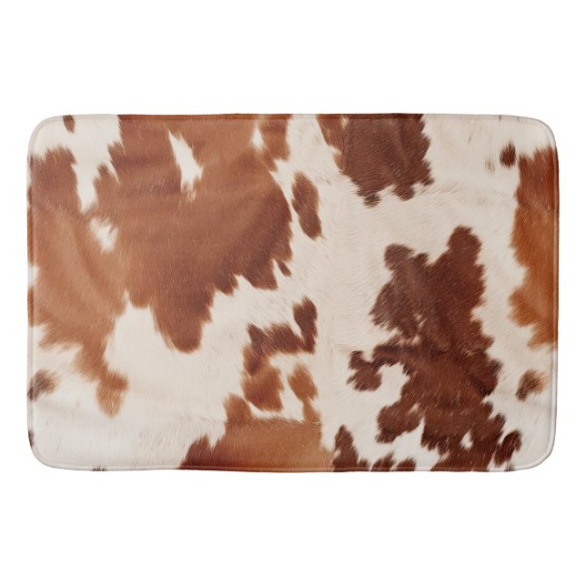 Brown Cream Cowhide Western Bath Mat (Front)