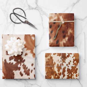 Brown Cream Cowhide Western Wrapping Paper Sheet