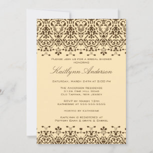 Brown & Cream Damask Bridal Shower Invitation