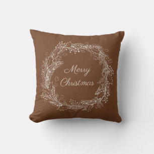 Brown Cream Earthy Merry Christmas Wreath Cushion