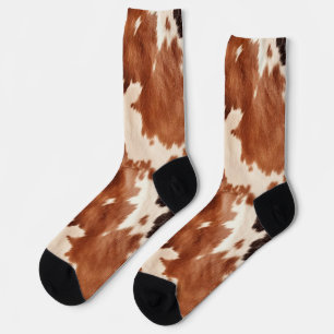 Brown Cream Faux Cow Print Socks