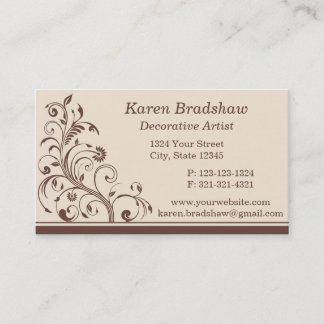Brown & Cream Floral Curls Business Cards