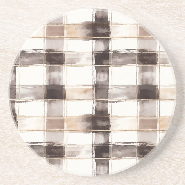 Brown Cream Gold Stripes Coaster (Front)
