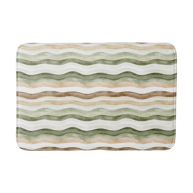 Brown Cream Green Stripes Bath Mat (Front)