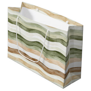 Brown Cream Green Stripes Birthday Large Gift Bag