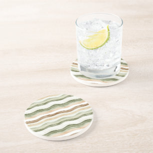 Brown Cream Green Stripes Coaster