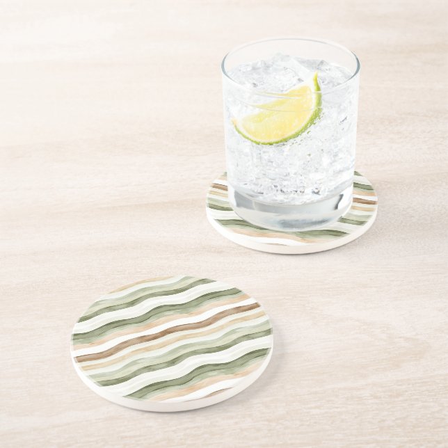 Brown Cream Green Stripes Coaster (Side)