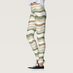 Brown Cream Green Stripes Leggings