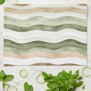 Brown Cream Green Stripes Tea Towel