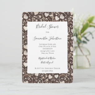 Brown Cream Hearts Bridal Shower Invitation