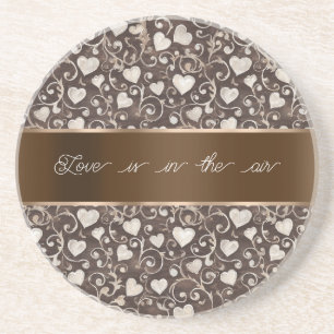Brown Cream Hearts Ribbon   Coaster