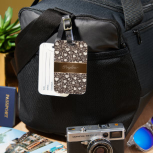 Brown Cream Hearts Ribbon Luggage Tag