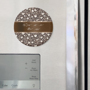 Brown Cream Hearts Ribbon   Magnet