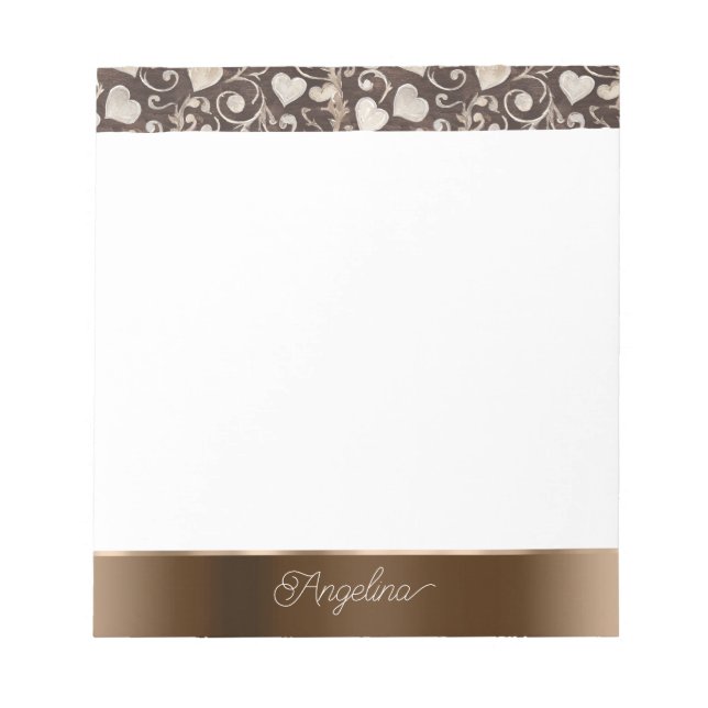 Brown Cream Hearts Ribbon   Notepad (Front)