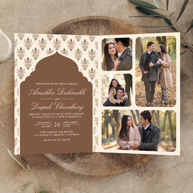 Brown Cream Ikat All in One Indian Wedding Invitation (Creator Uploaded)