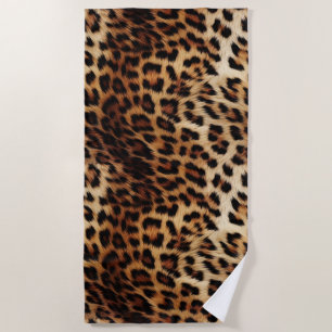 Brown Cream Leopard Animal Beach Towel