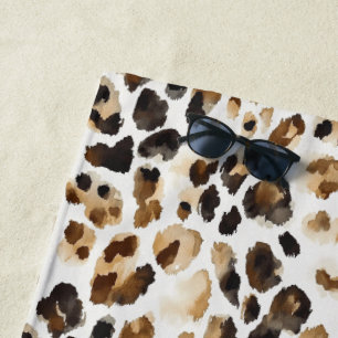 Brown Cream Leopard Animal Print Beach Towel