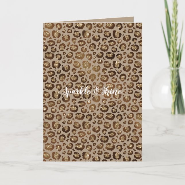 Brown Cream Leopard Animal Print Glitter        Card (Front)