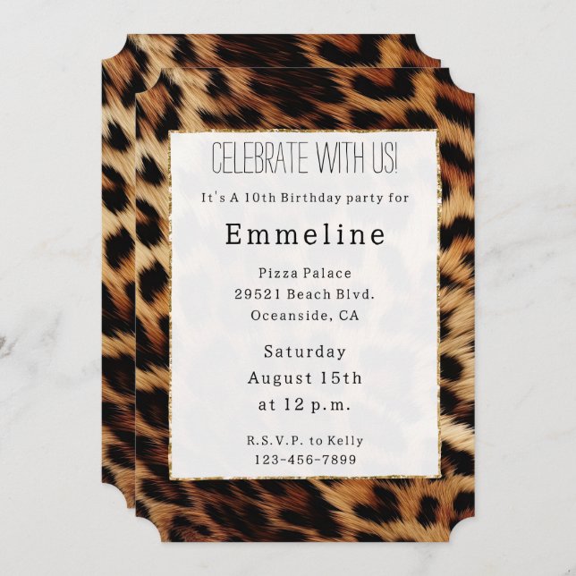 Brown Cream Leopard Animal Print  Invitation (Front/Back)