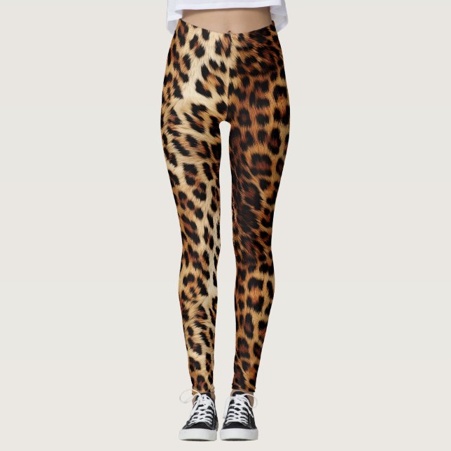Brown Cream Leopard Animal Print Leggings (Front)