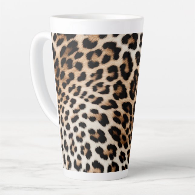 Brown Cream Leopard Print Latte Mug (Left Angle)