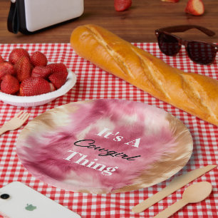 Brown Cream Pink Cowgirl Quote Paper Plate