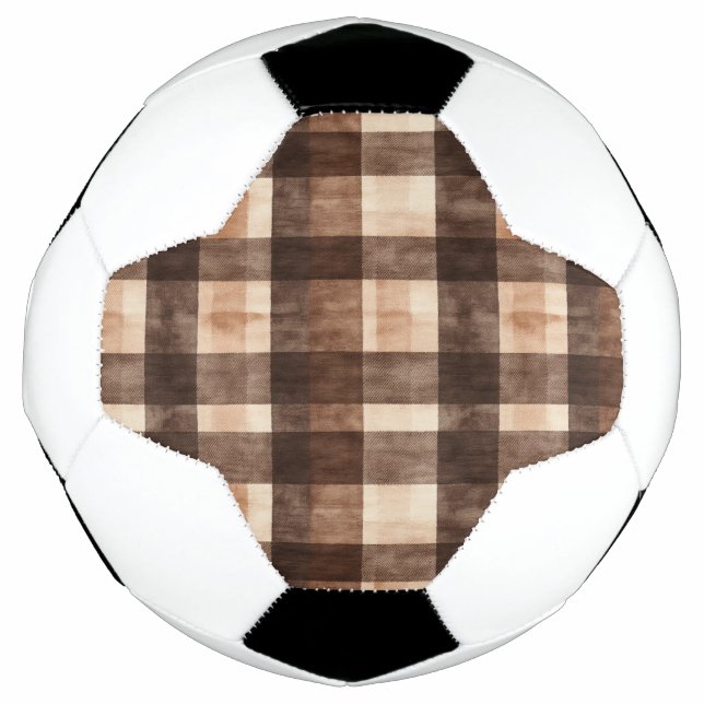 Brown Cream Plaid Stripes Soccer Ball (Front)