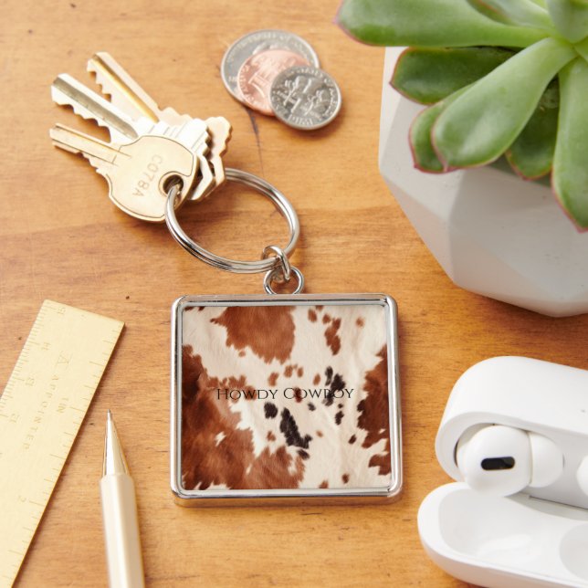 Brown Cream Southwest Cowhide  Key Ring (Desk)