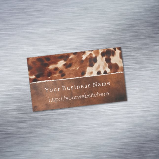 Brown Cream Southwest Cowhide Magnetic Business Card (In Situ)