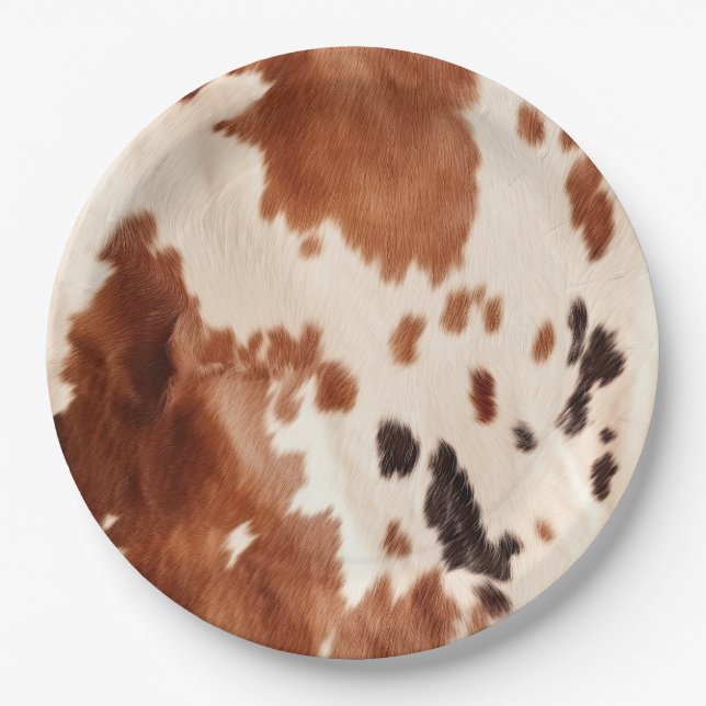 Brown Cream Southwest Cowhide  Paper Plate (Front)