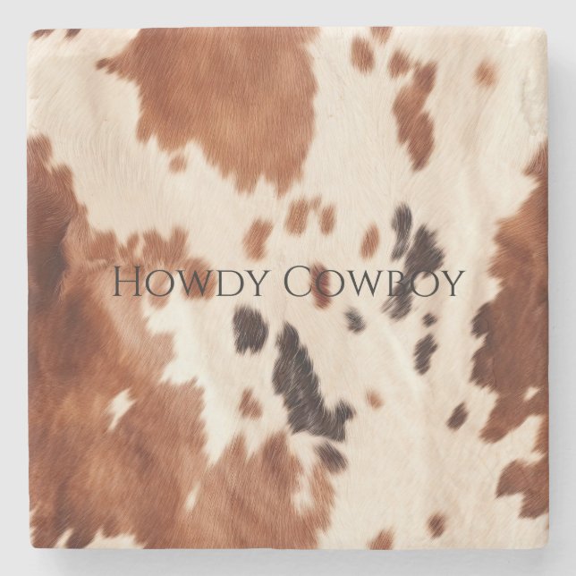 Brown Cream Southwest Cowhide  Stone Coaster (Front)