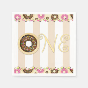 Brown Cream Sprinkle Doughnuts ONE 1ST Birthday Pa Napkin