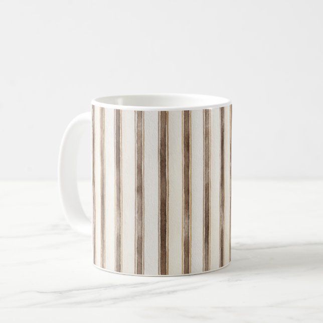 Brown Cream Stripes Coffee Mug (Front Left)